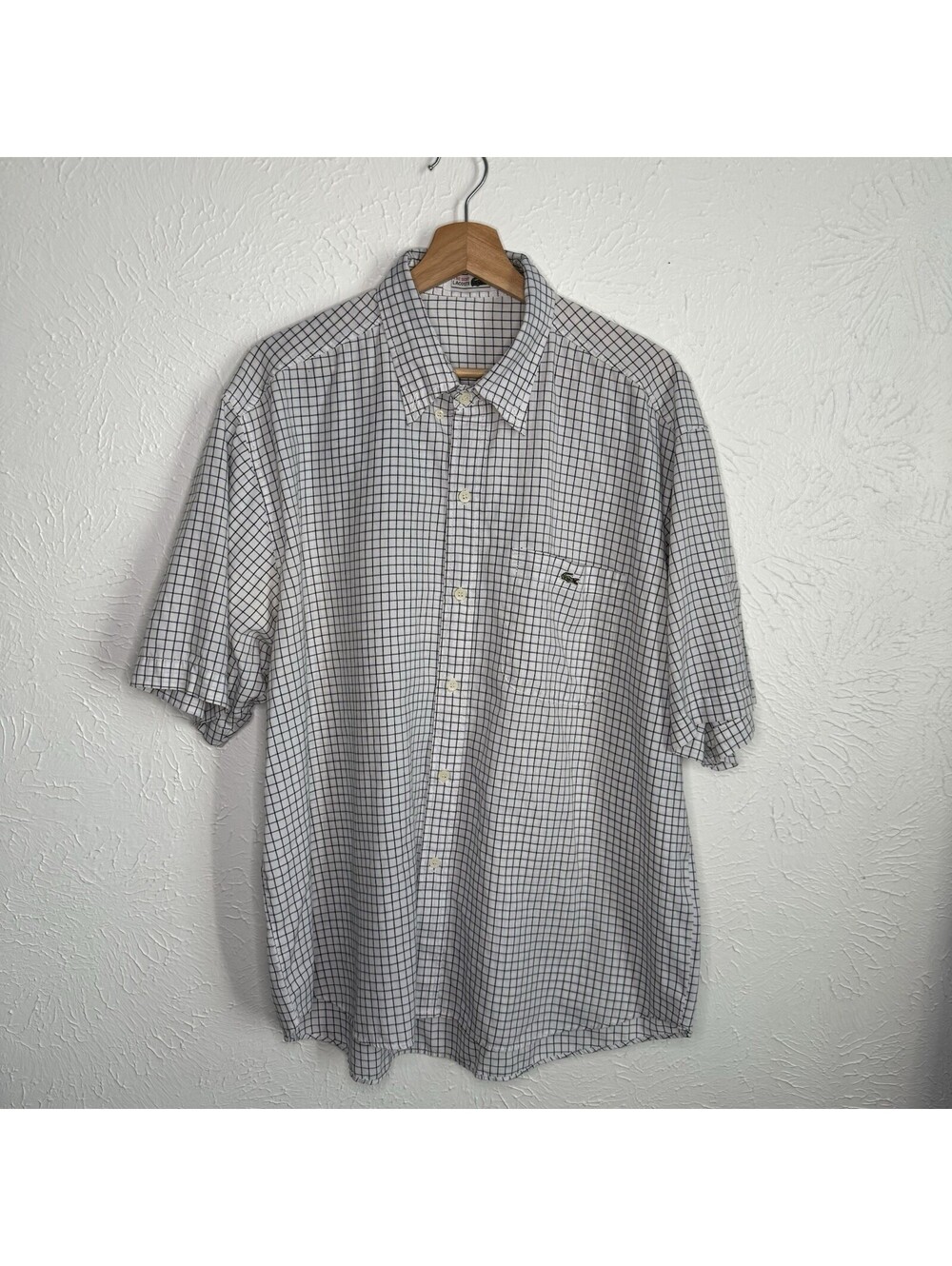 Vintage 90s Lacoste Checkerboard Plaid Short Sleeve Shirt Men's XXL